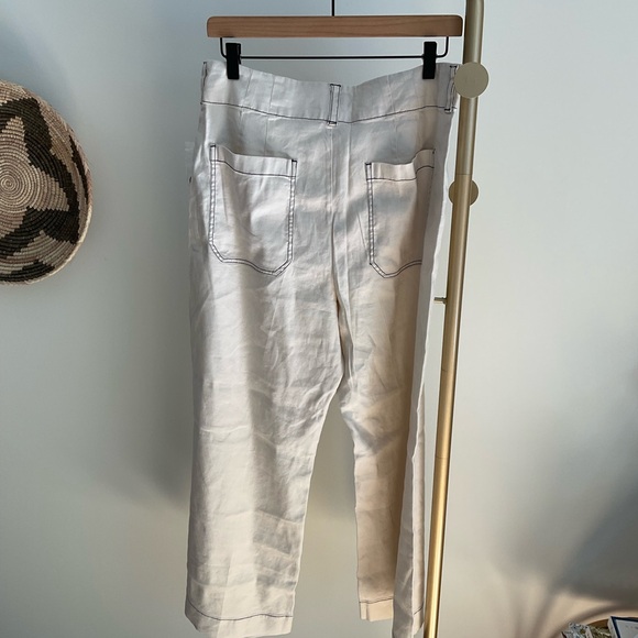 Anthropologie The Colette Cropped Wide-Leg Pants Contrast-Stitch Linen Size 32 - Picture 9 of 14